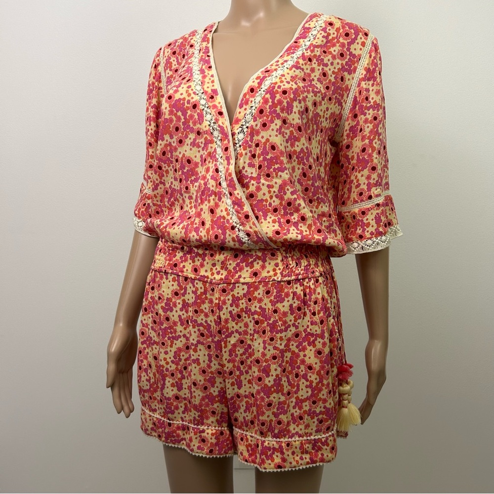 NWOT Poupette St Barth Womens Size Small Yellow Shorts Romper Tassel Fringe‎
